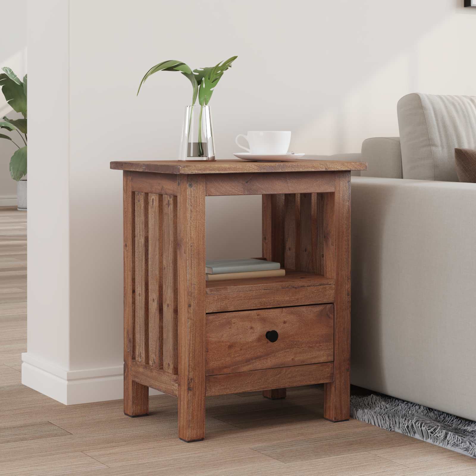 Nachttisch Braun 41 x 30 x 50 cm Massives Mahagoni Holz