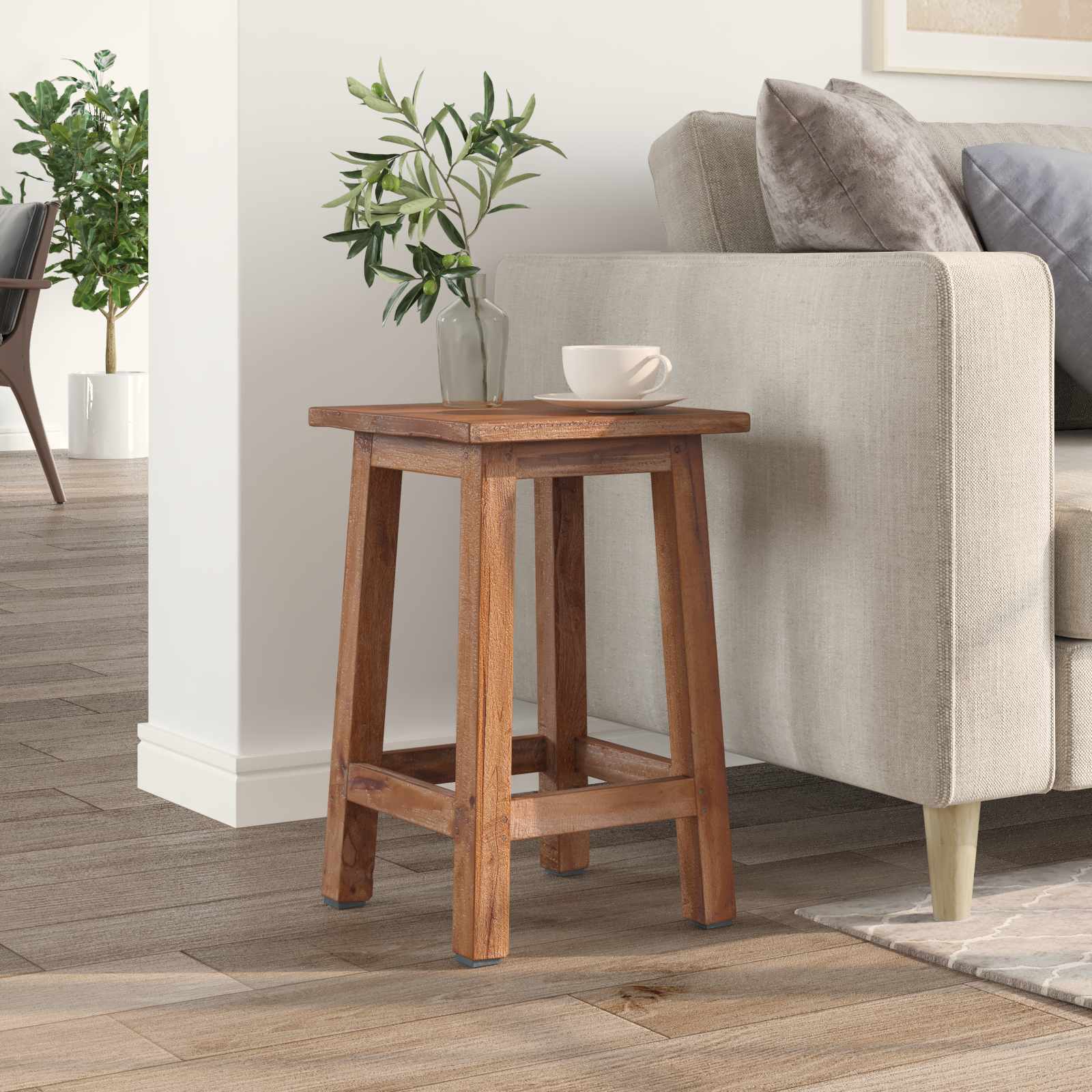 Hocker Natur 30 x 30 x 47 cm Mahagoni Holz