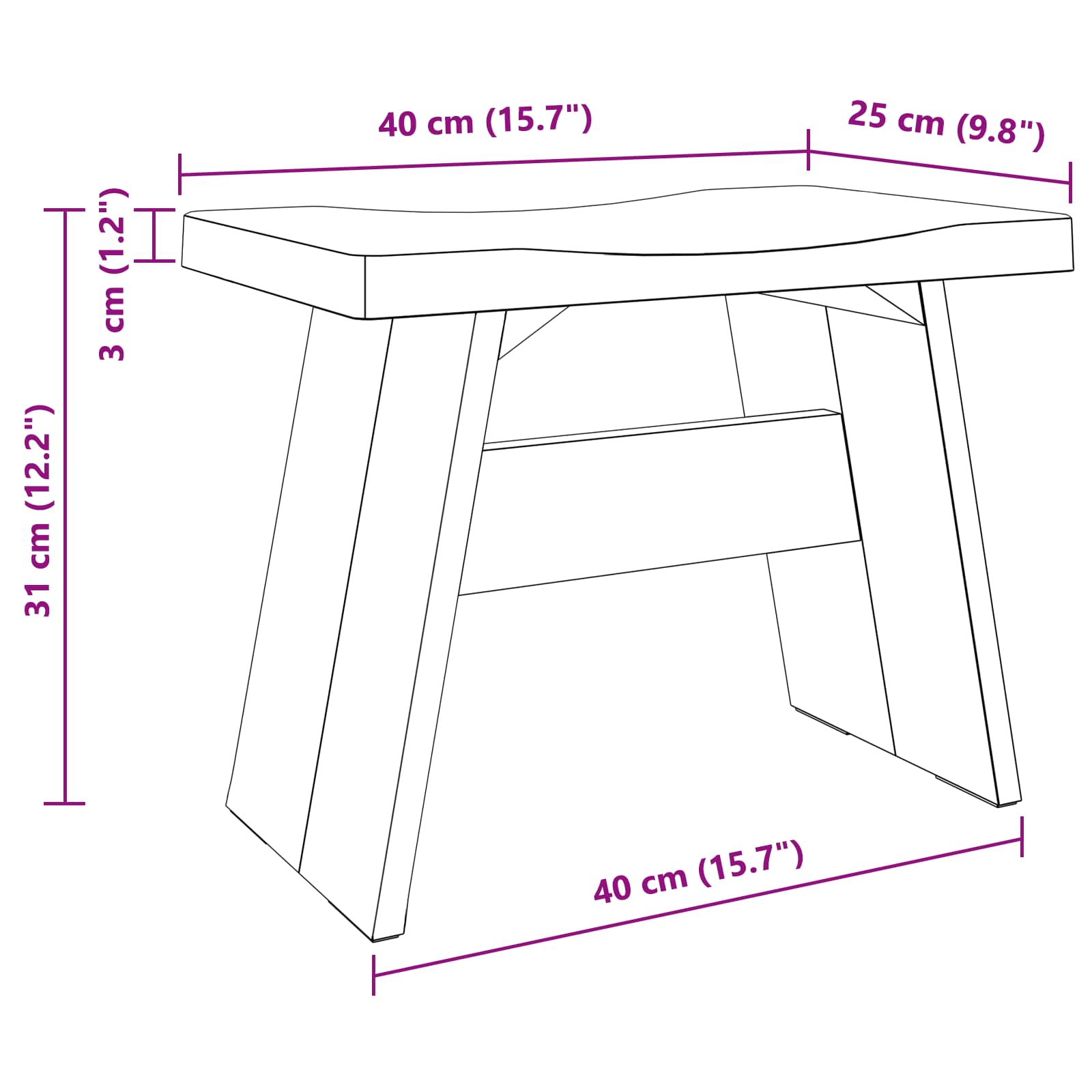 Hocker Natur 40 x 25 x 31 cm Mahagoni Holz