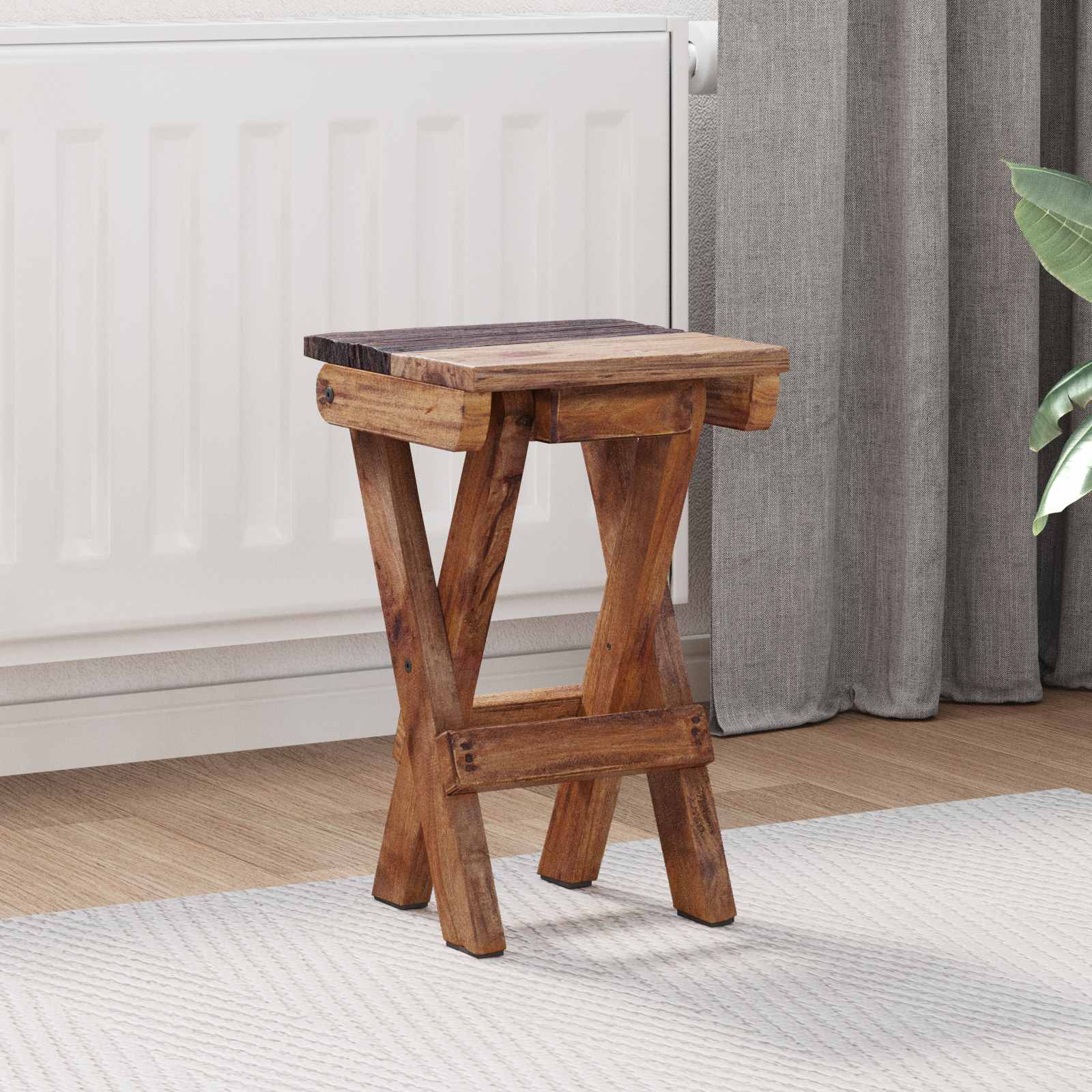 Hocker Natur 30 x 30 x 48 cm Massivholz Altholz