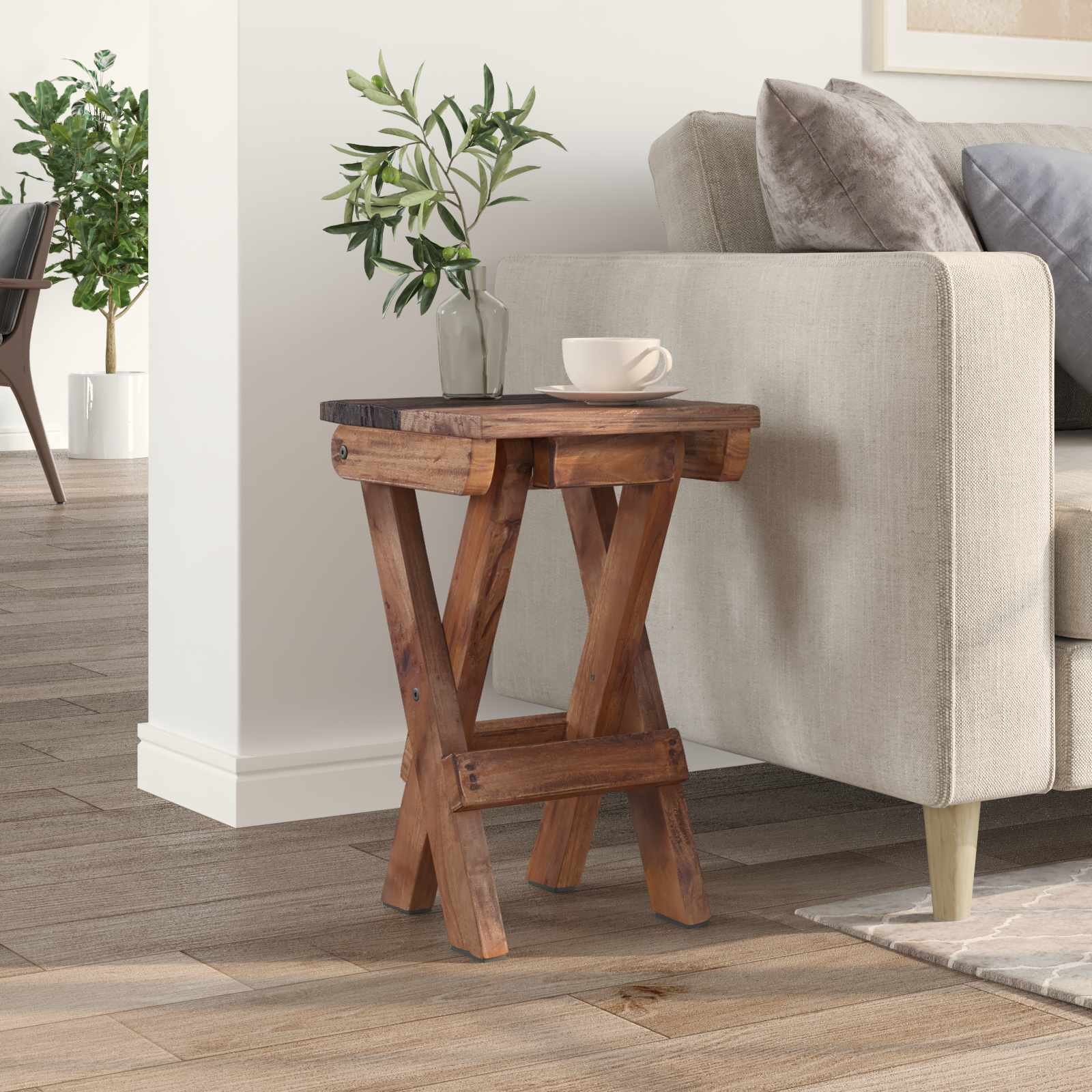 Hocker Natur 30 x 30 x 48 cm Massivholz Altholz