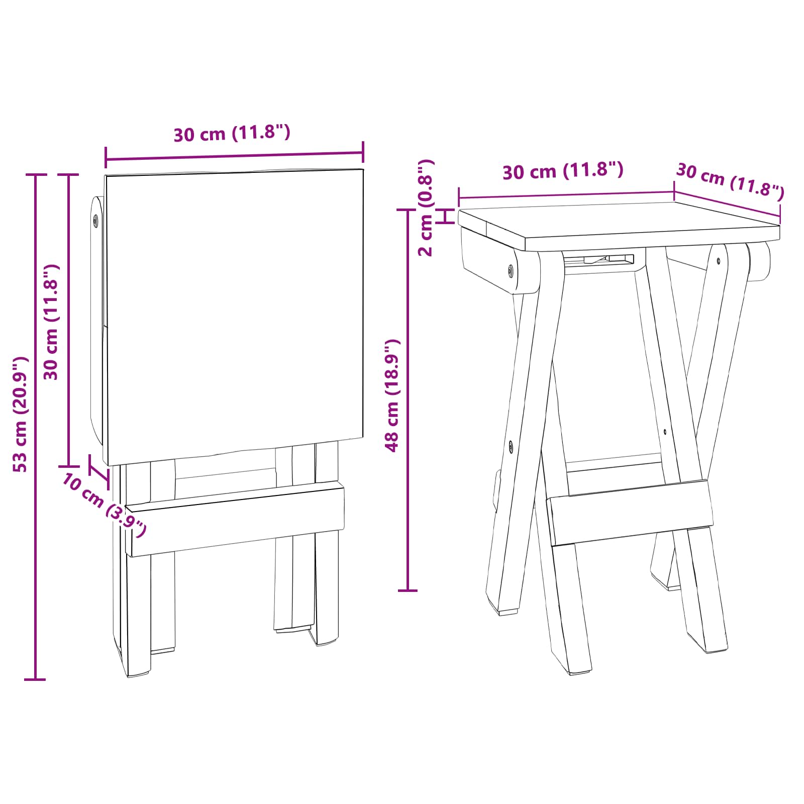 Hocker Natur 30 x 30 x 48 cm Massivholz Altholz