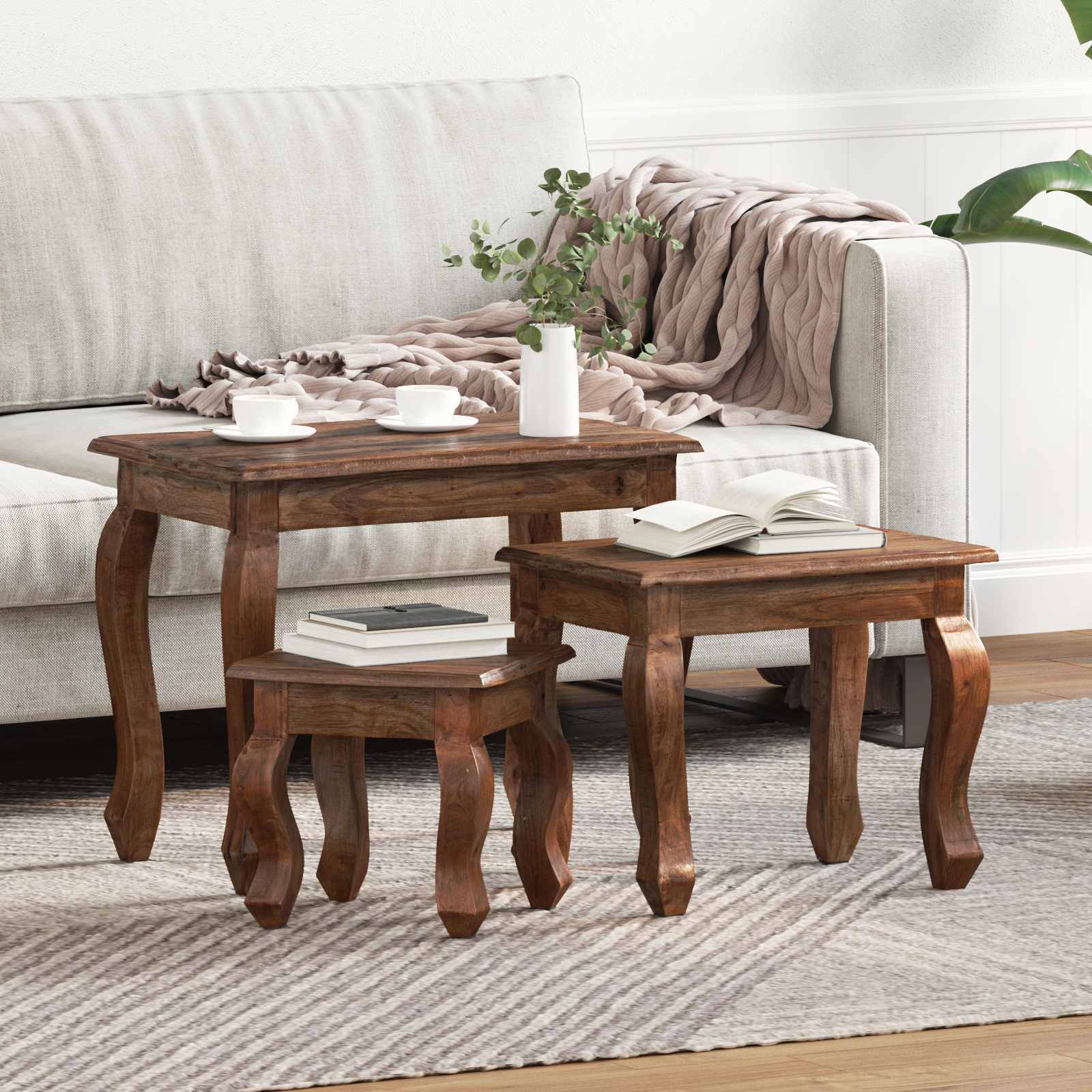 Nestingtisch 3 pcs Braun Massivholz Mahagoni
