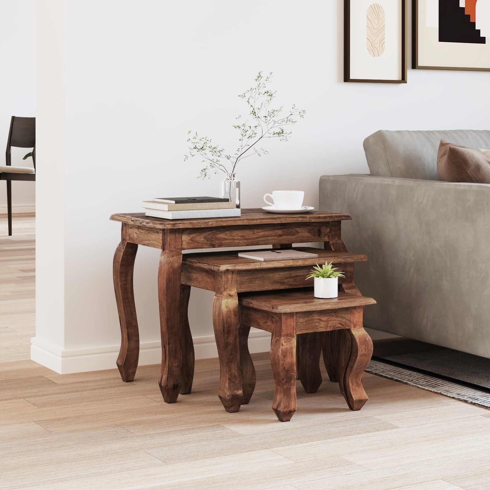 Nestingtisch 3 pcs Braun Massivholz Mahagoni