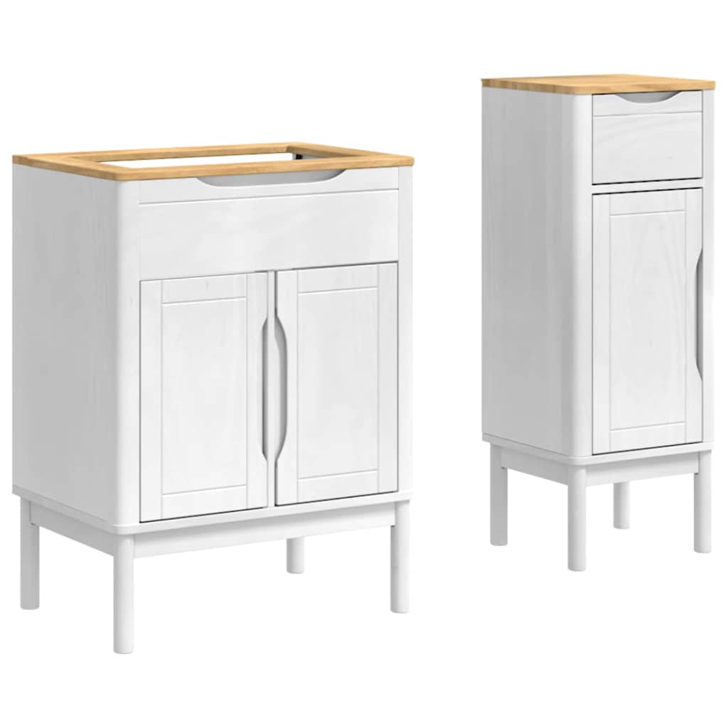 Badezimmermöbel-Set mit Tür FLORO 2 pcs Weiß Massivholz Kiefer