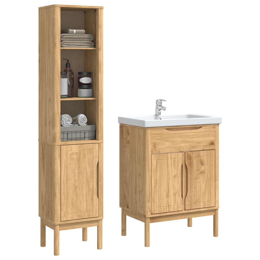 Badezimmermöbel-Set FLORO 2 pcs Wachsbraun Massivholz Kiefer