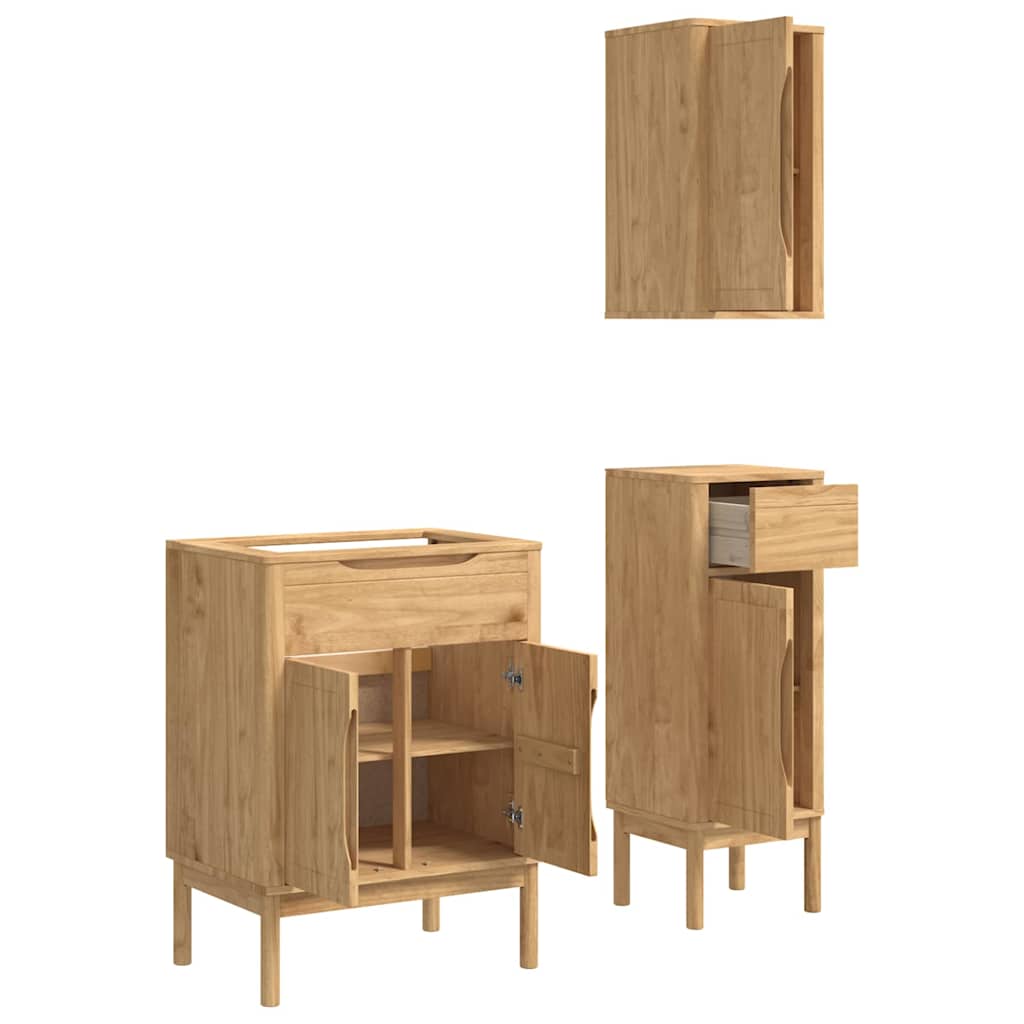 Badezimmermöbel-Set FLORO 3 pcs Wachsbraun Massivholz Kiefer