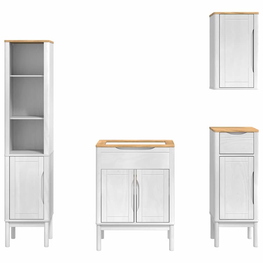 Badezimmermöbel-Set mit Tür FLORO 4 pcs Weiß Massivholz Kiefer
