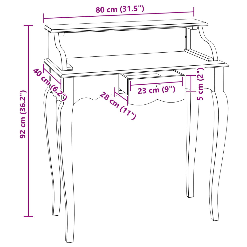 Schreibtisch Braun und Weiß 80 x 40 x 92 cm Massivholz Mahagoni