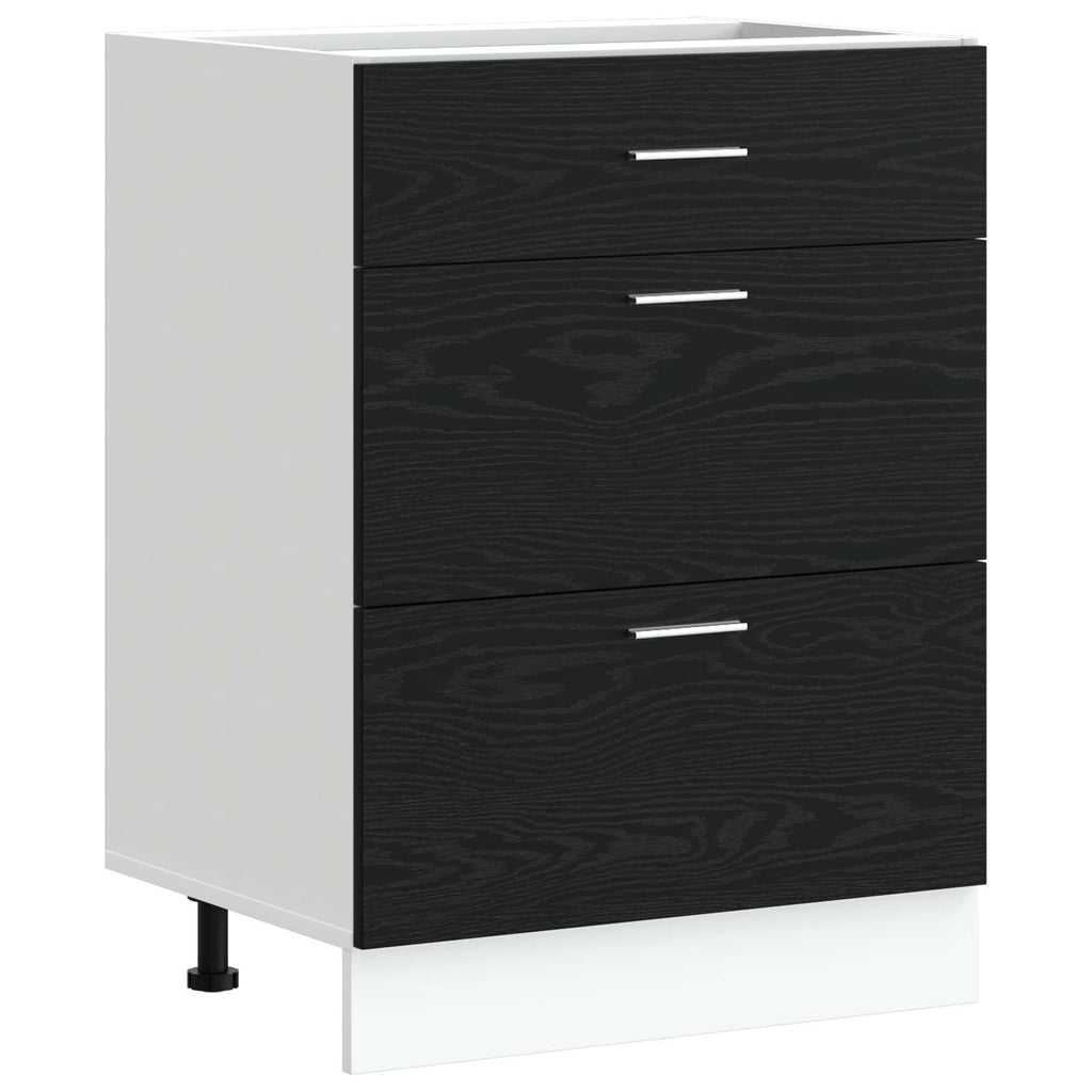 Küchenunterschrank Schwarz Eichen-Optik 60 x 46 x 81,5 cm