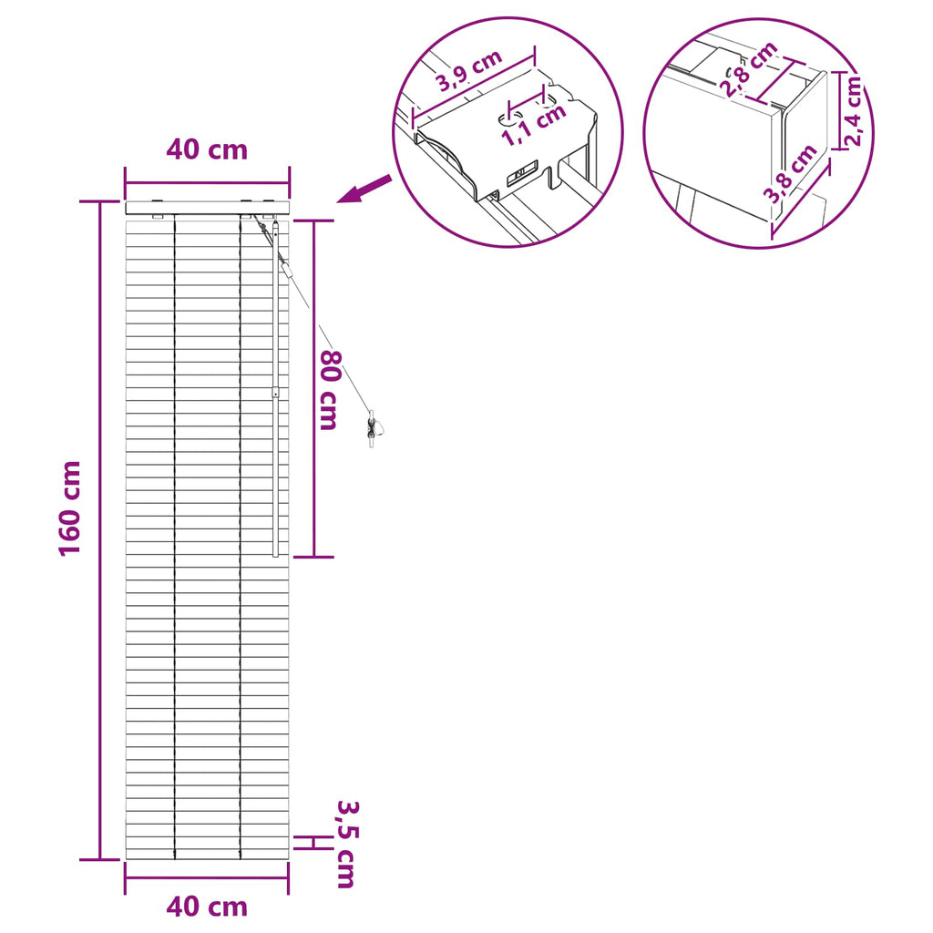Jalousie Eichenoptik 40 x 160 cm 35 mm Massives Paulownia-Holz