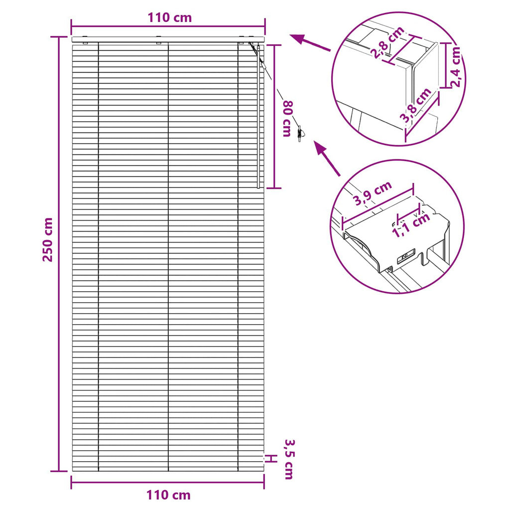 Jalousie Eichenoptik 110 x 250 cm 35 mm Massives Paulownia-Holz