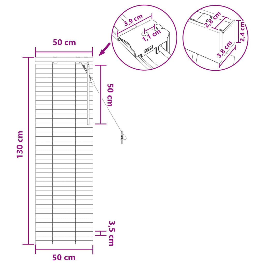 Jalousie Weiß 50 x 130 cm 35 mm Massives Paulownia-Holz