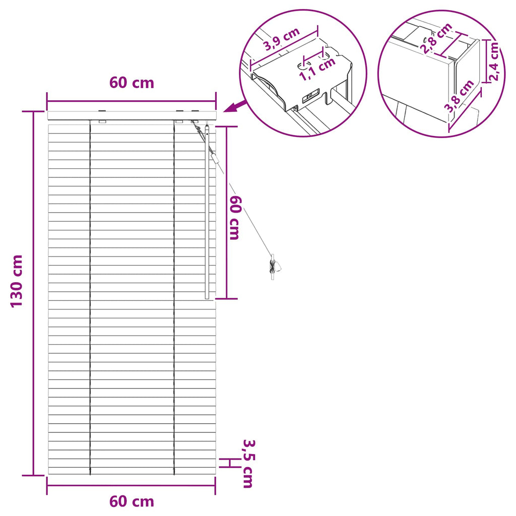 Jalousie Weiß 60 x 130 cm 35 mm Massives Paulownia-Holz