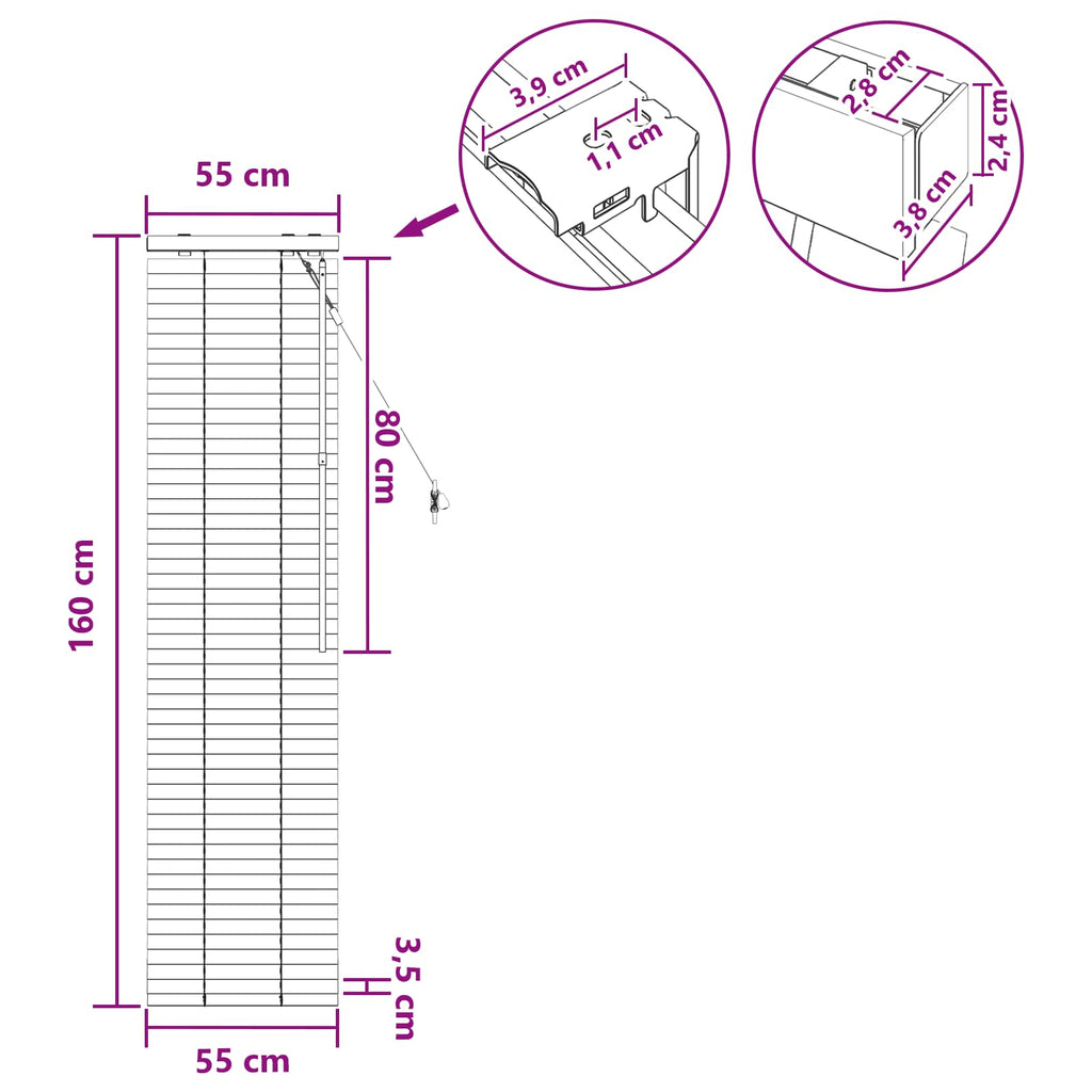 Jalousie Schwarz 55 x 160 cm 35 mm Massives Paulownia-Holz