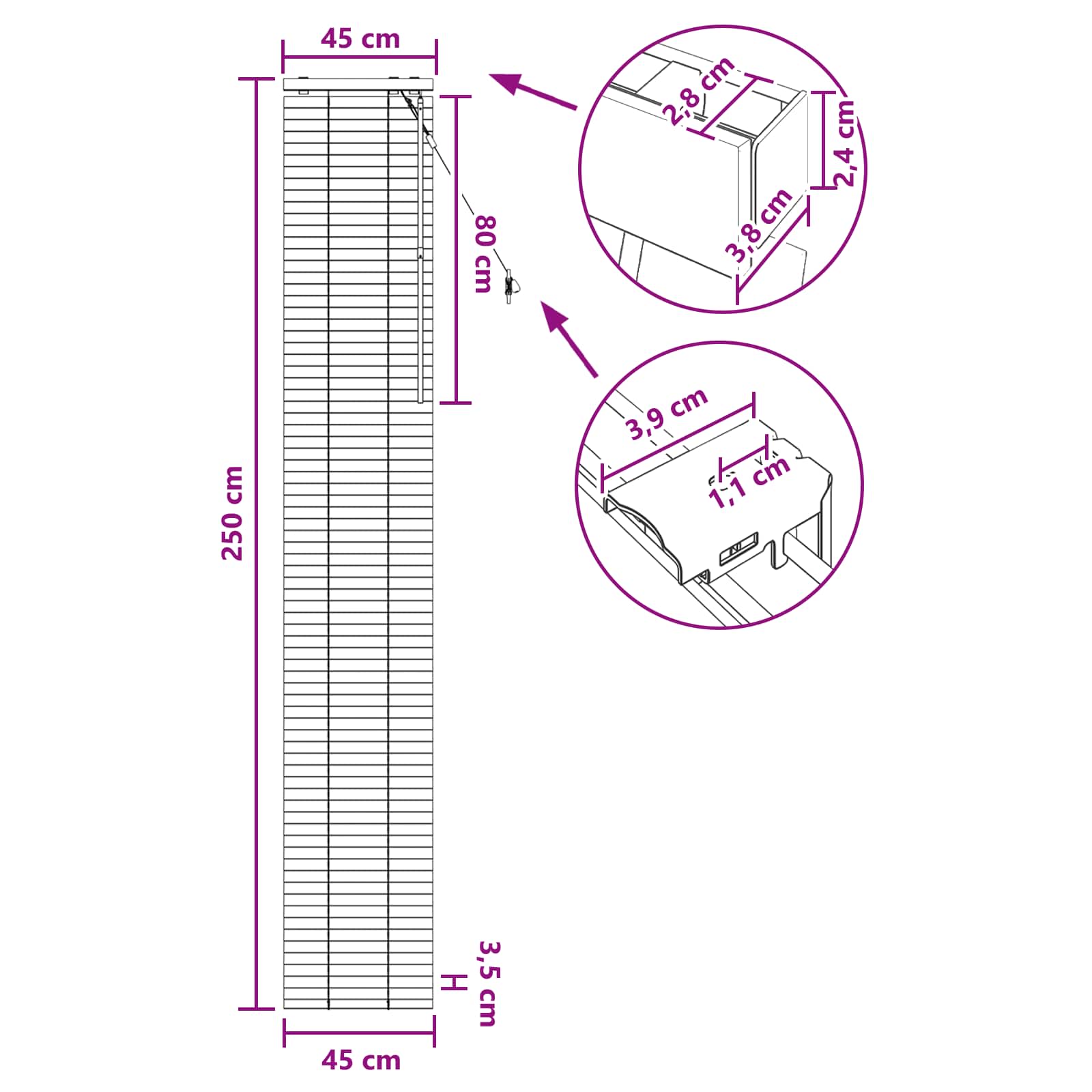 Jalousie Schwarz 45 x 250 cm 35 mm Massives Paulownia-Holz