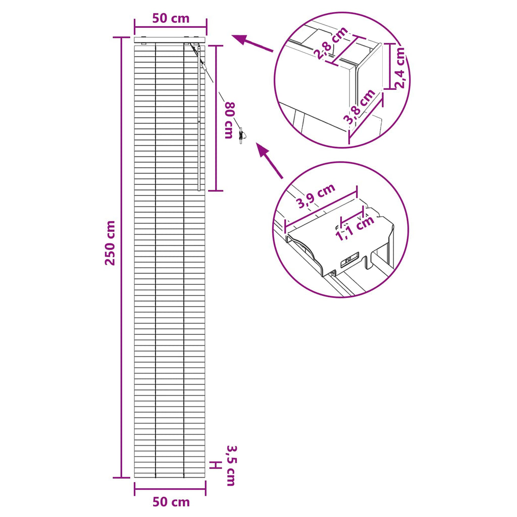 Jalousie Schwarz 50 x 250 cm 35 mm Massives Paulownia-Holz