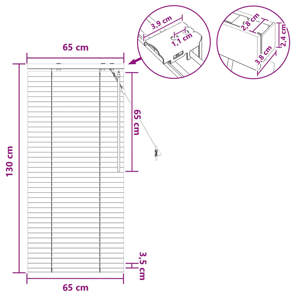 Jalousie Dunkelbraun 65 x 130 cm 35 mm Massives Paulownia-Holz