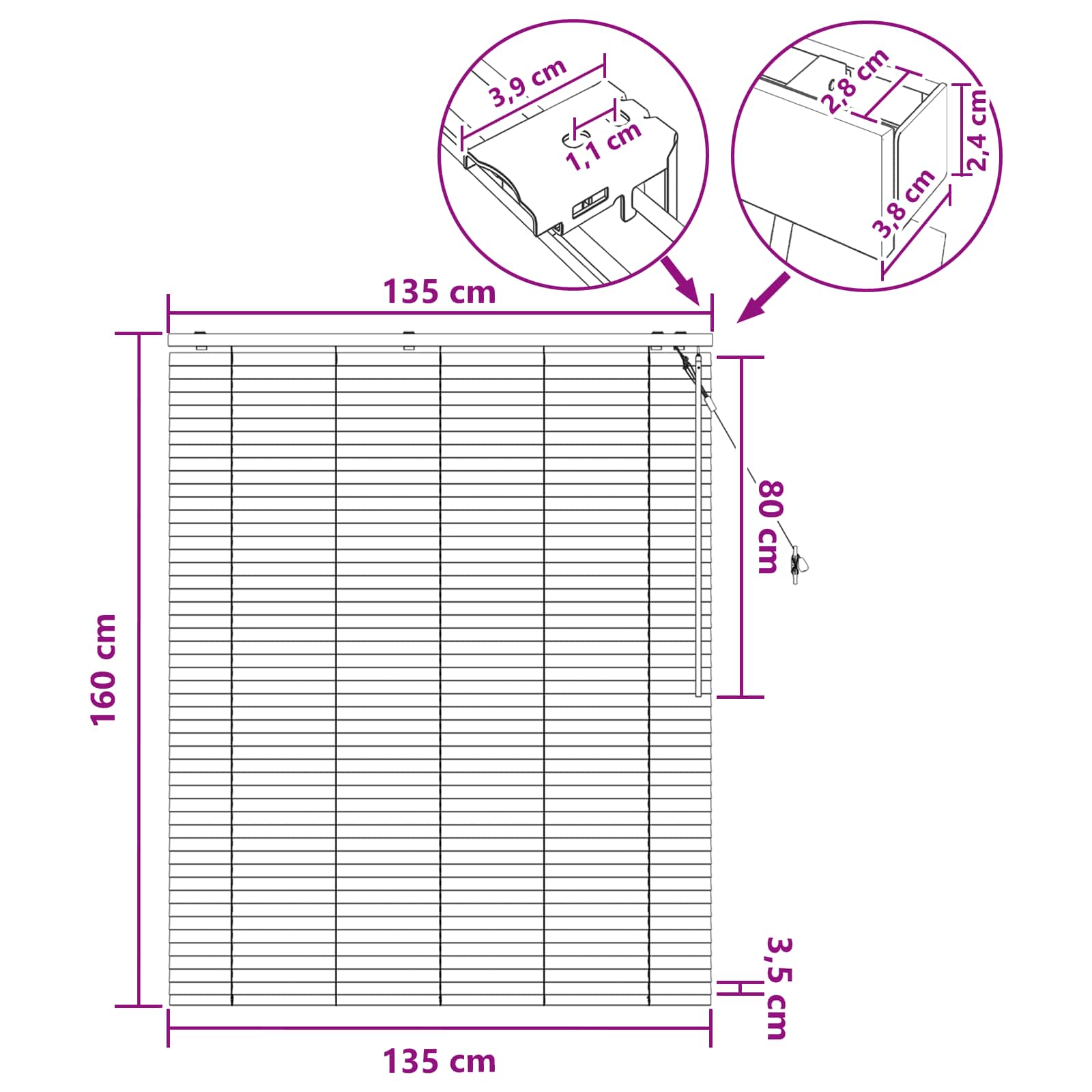 Jalousie Dunkelbraun 135 x 160 cm 35 mm Massives Paulownia-Holz