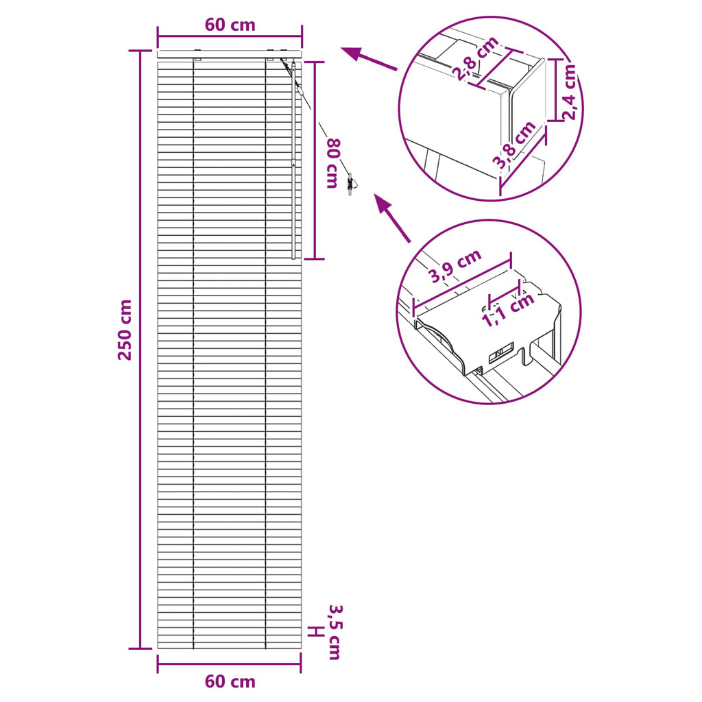 Jalousie Dunkelbraun 60 x 250 cm 35 mm Massives Paulownia-Holz