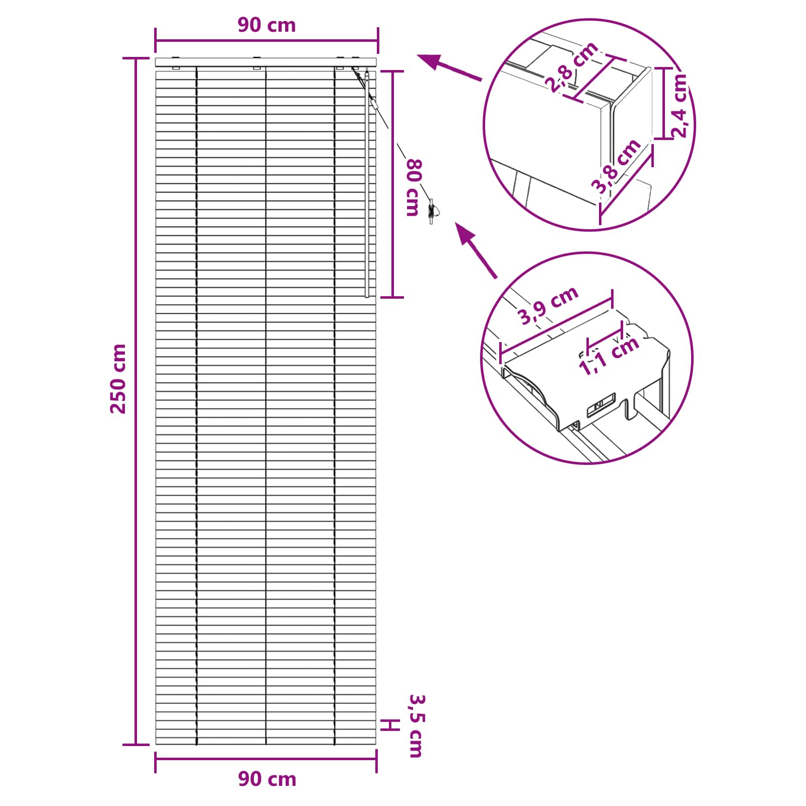 Jalousie Dunkelbraun 90 x 250 cm 35 mm Massives Paulownia-Holz