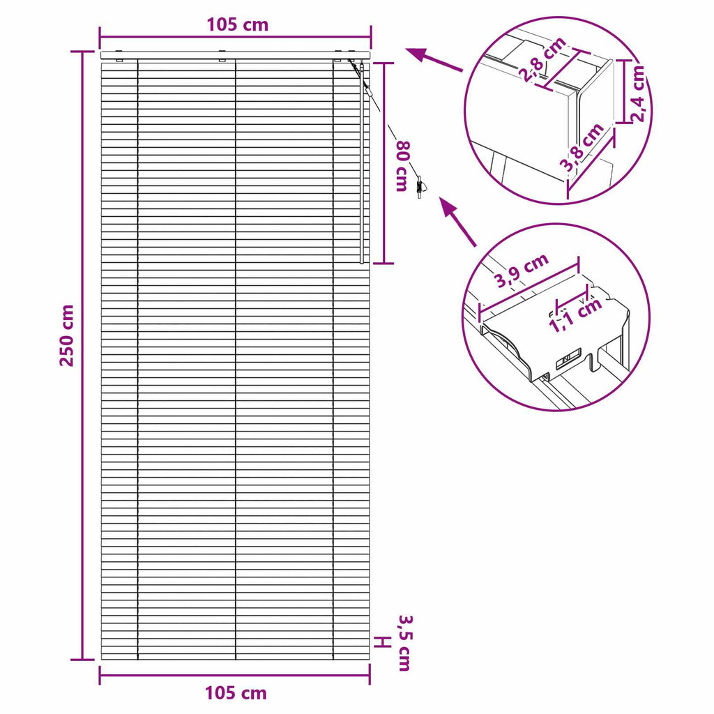Jalousie Dunkelbraun 105 x 250 cm 35 mm Massives Paulownia-Holz