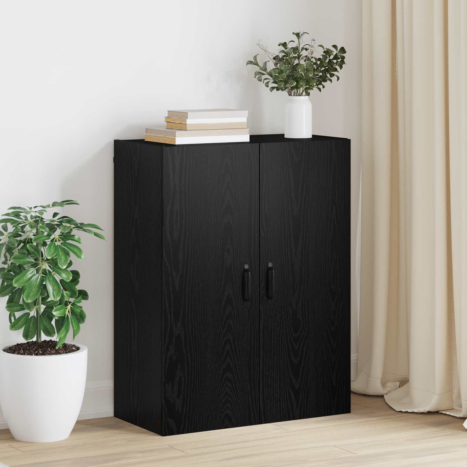 Wandschrank Wandmontiert Schwarz Eichen-Optik 69,5 x 34 x 90 cm