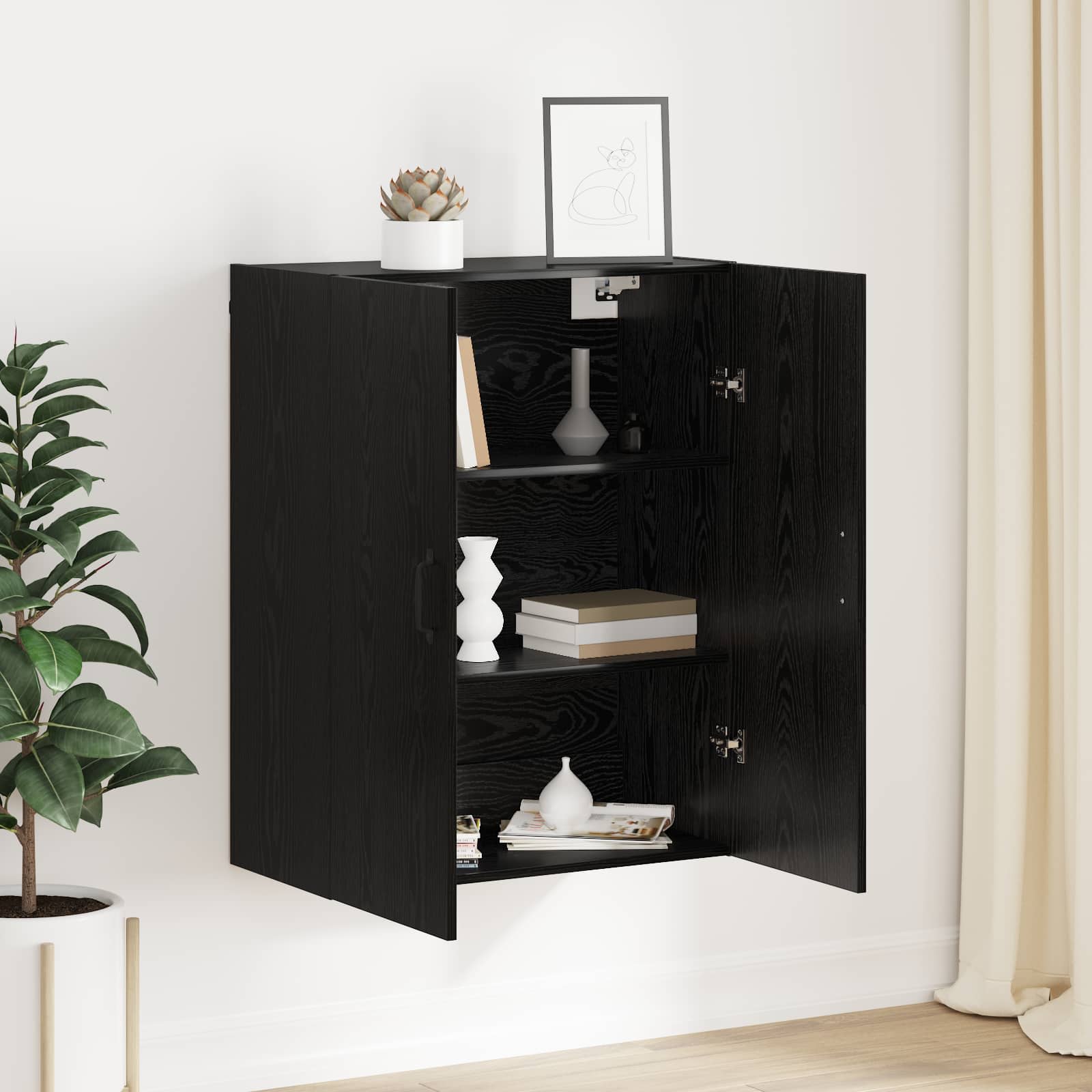 Wandschrank Wandmontiert Schwarz Eichen-Optik 69,5 x 34 x 90 cm
