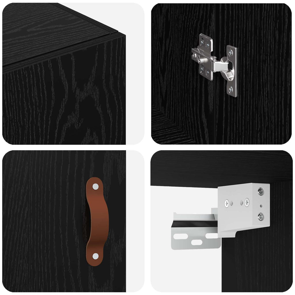 Wandschrank Wandmontiert Schwarz Eichen-Optik 69,5 x 34 x 90 cm