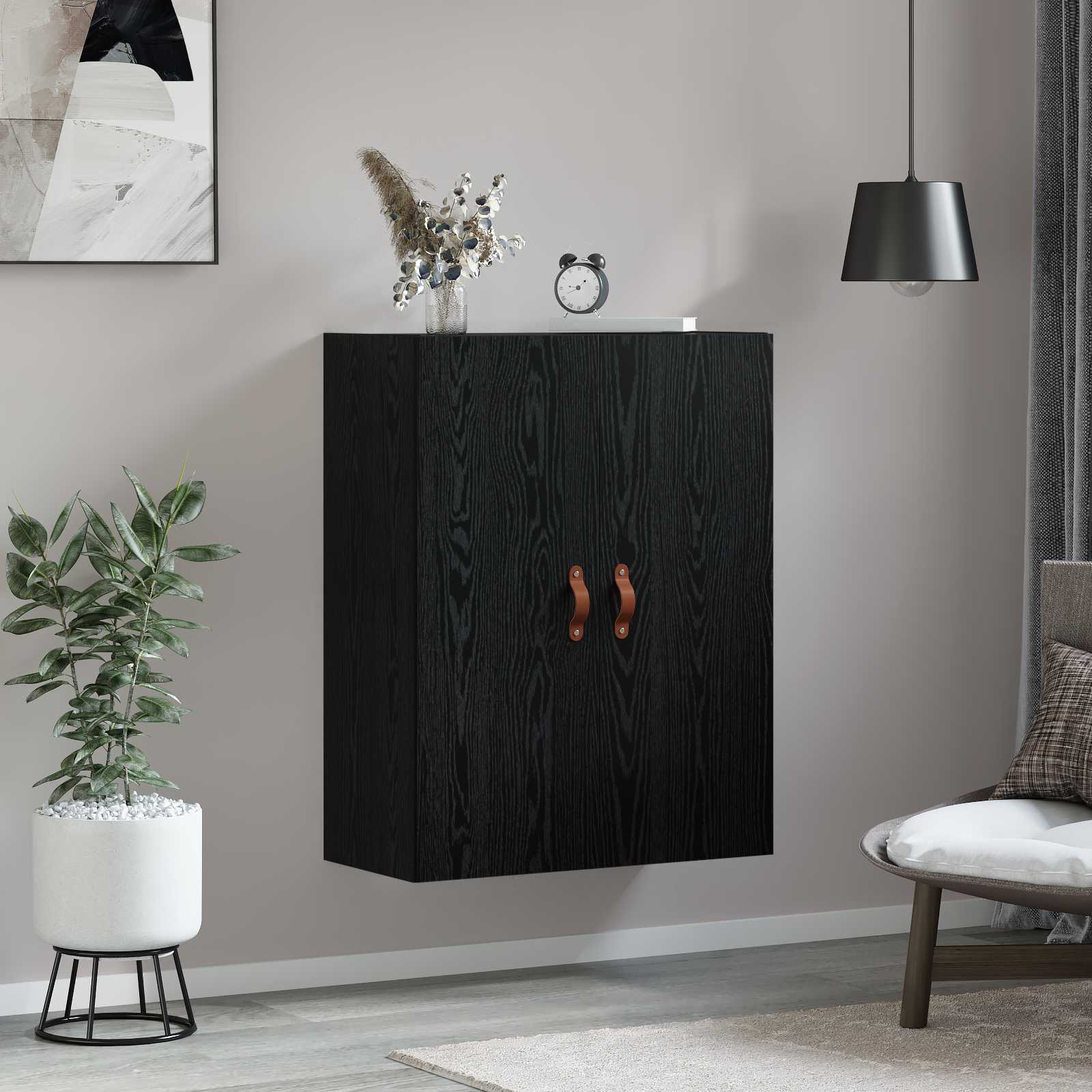 Wandschrank Wandmontiert Schwarz Eichen-Optik 69,5 x 34 x 90 cm