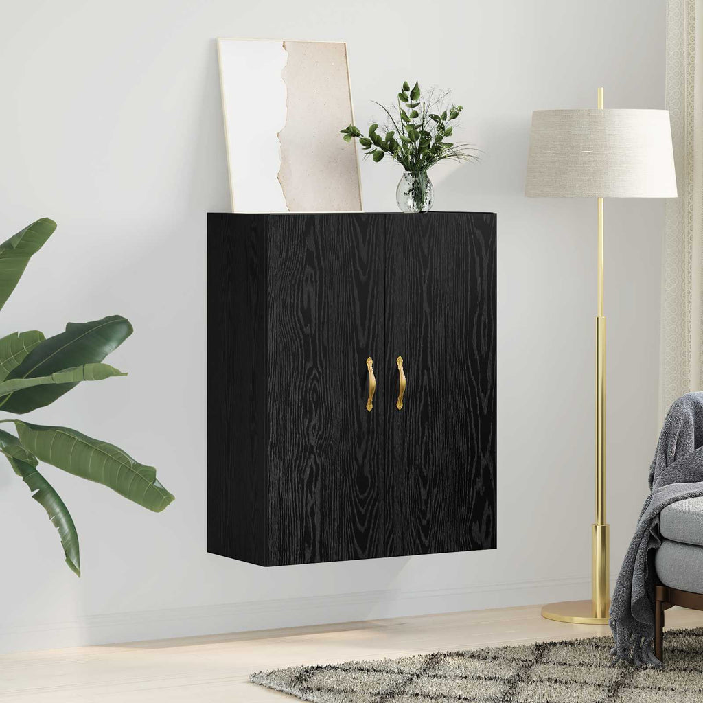 Wandschrank Wandmontiert Schwarz Eichen-Optik 69,5 x 34 x 90 cm