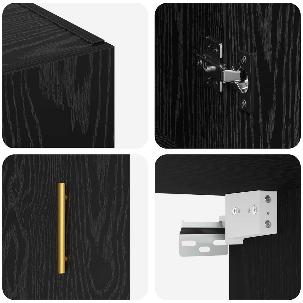 Wandschrank Wandmontiert Schwarz Eichen-Optik 69,5 x 34 x 90 cm
