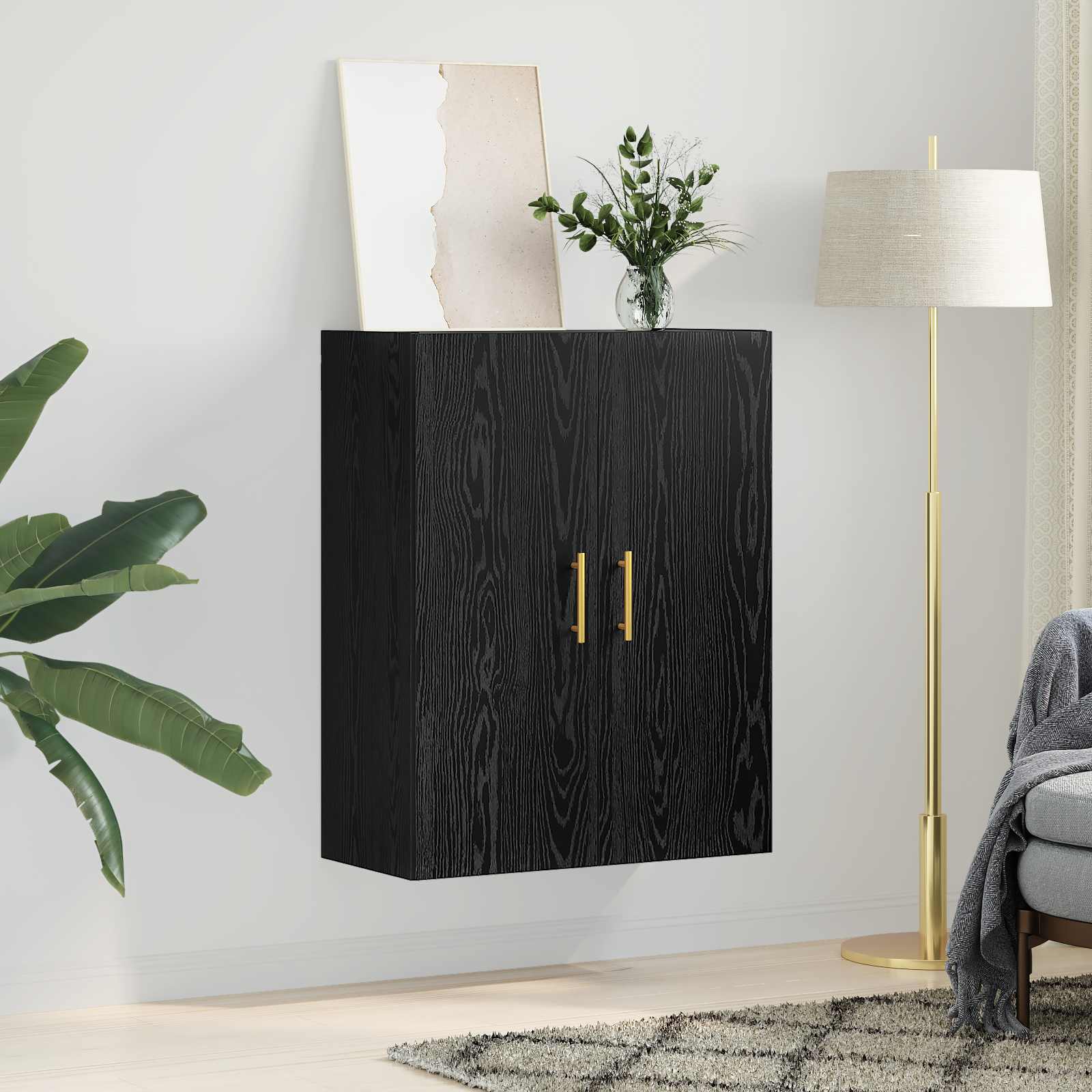 Wandschrank Wandmontiert Schwarz Eichen-Optik 69,5 x 34 x 90 cm