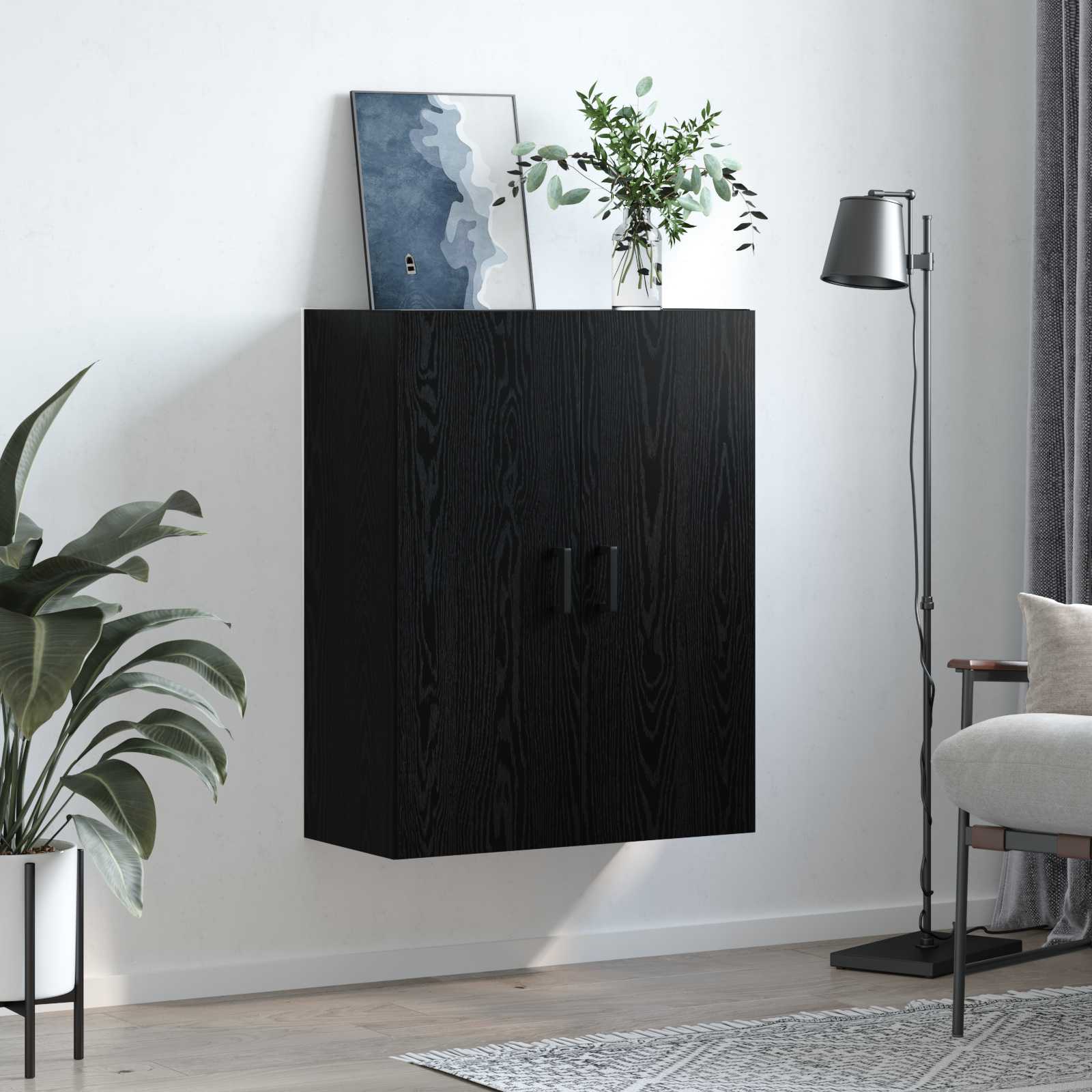 Wandschrank Wandmontiert Schwarz Eichen-Optik 69,5 x 34 x 90 cm