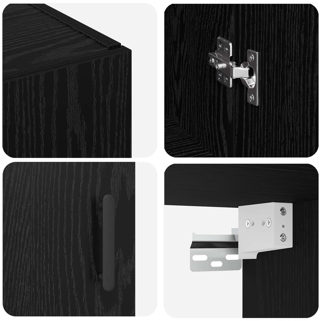 Wandschrank Wandmontiert Schwarz Eichen-Optik 69,5 x 34 x 90 cm