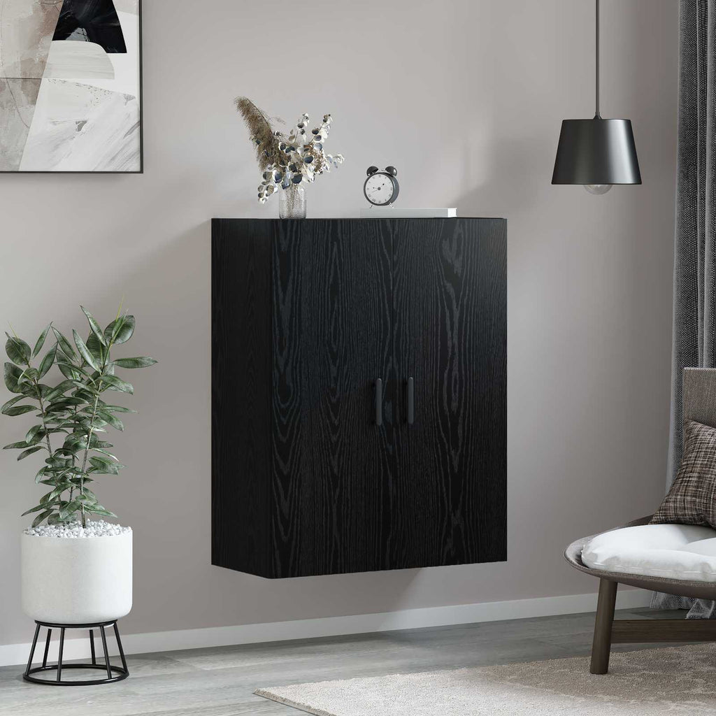 Wandschrank Wandmontiert Schwarz Eichen-Optik 69,5 x 34 x 90 cm