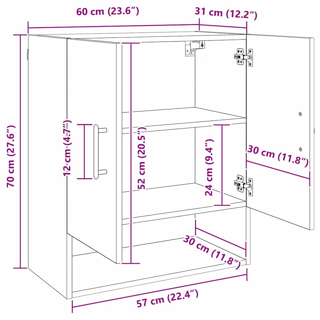 Wandschrank Wandmontiert Altholz 60 x 31 x 70 cm Holzwerkstoff