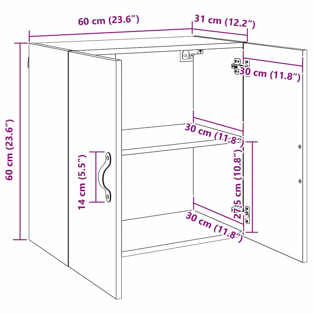 Wandschrank Wandmontiert Altholz 60 x 31 x 60 cm Holzwerkstoff
