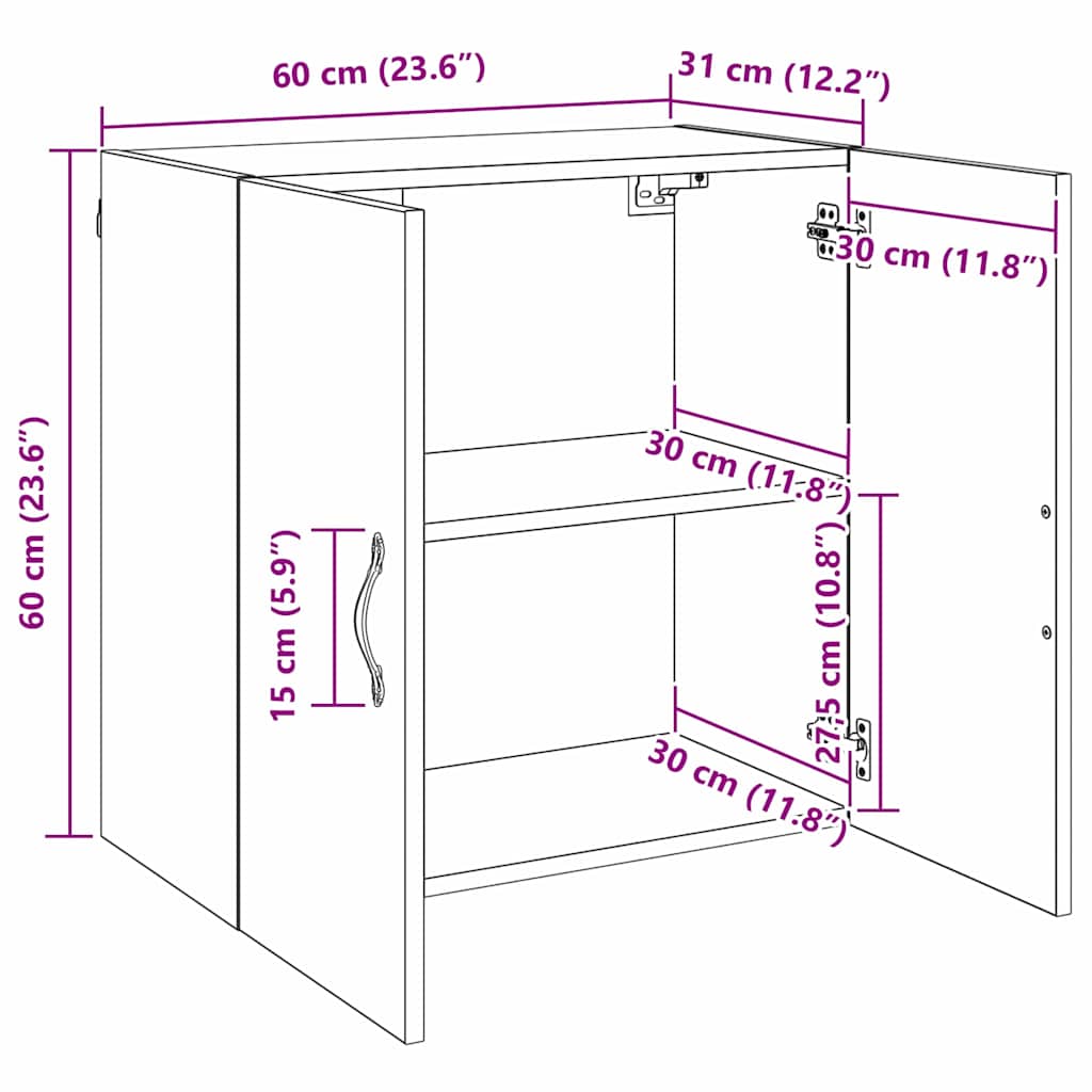 Wandschrank Schwarz Eichen-Optik 60 x 31 x 60 cm Holzwerkstoff