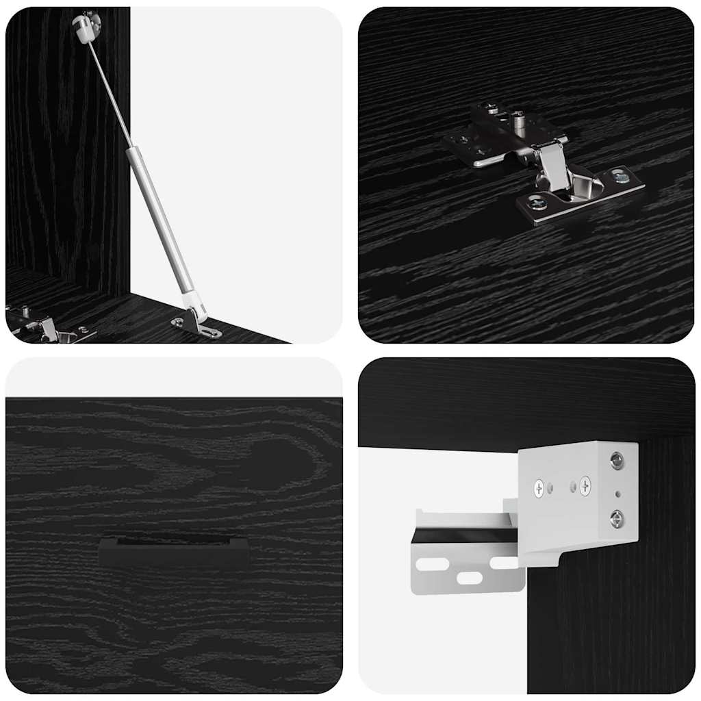 Wandschrank Wandmontiert Schwarz Eichen-Optik 60 x 36,5 x 35 cm