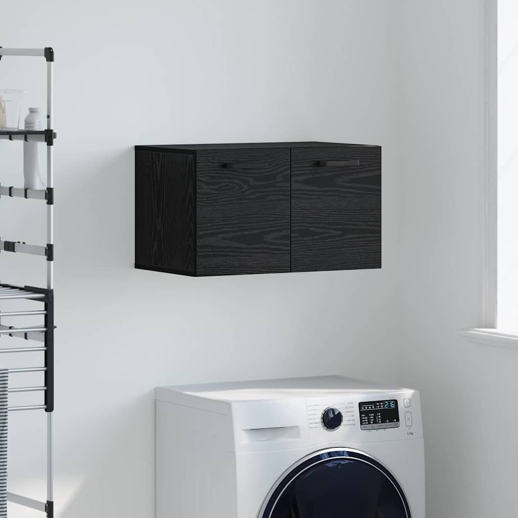 Wandschrank Wandmontiert Schwarz Eichen-Optik 60 x 36,5 x 35 cm
