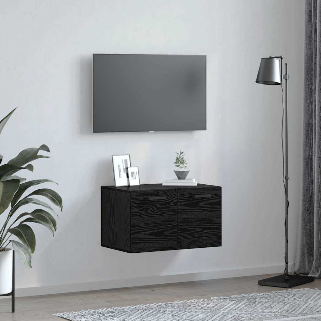 Wandschrank Wandmontiert Schwarz Eichen-Optik 60 x 36,5 x 35 cm