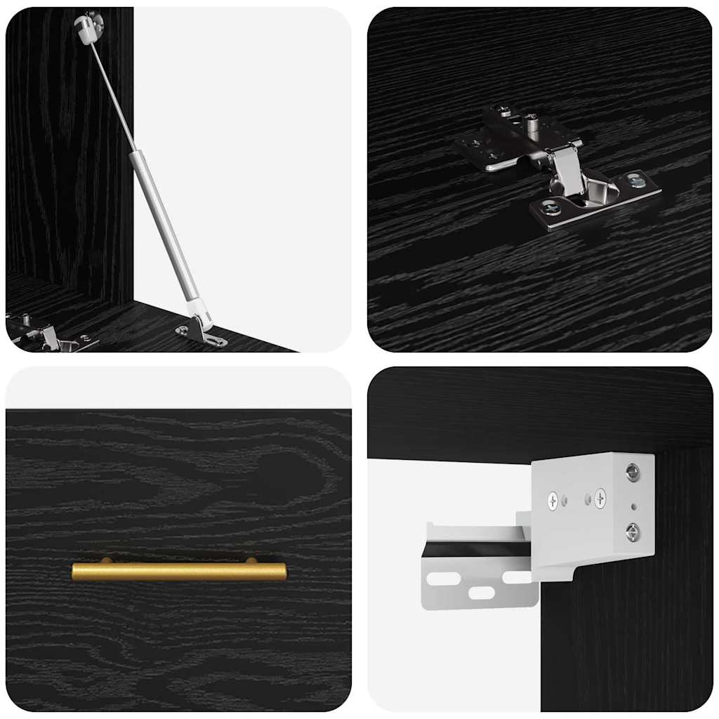 Wandschrank Wandmontiert Schwarz Eichen-Optik 80 x 36.5 x 35 cm