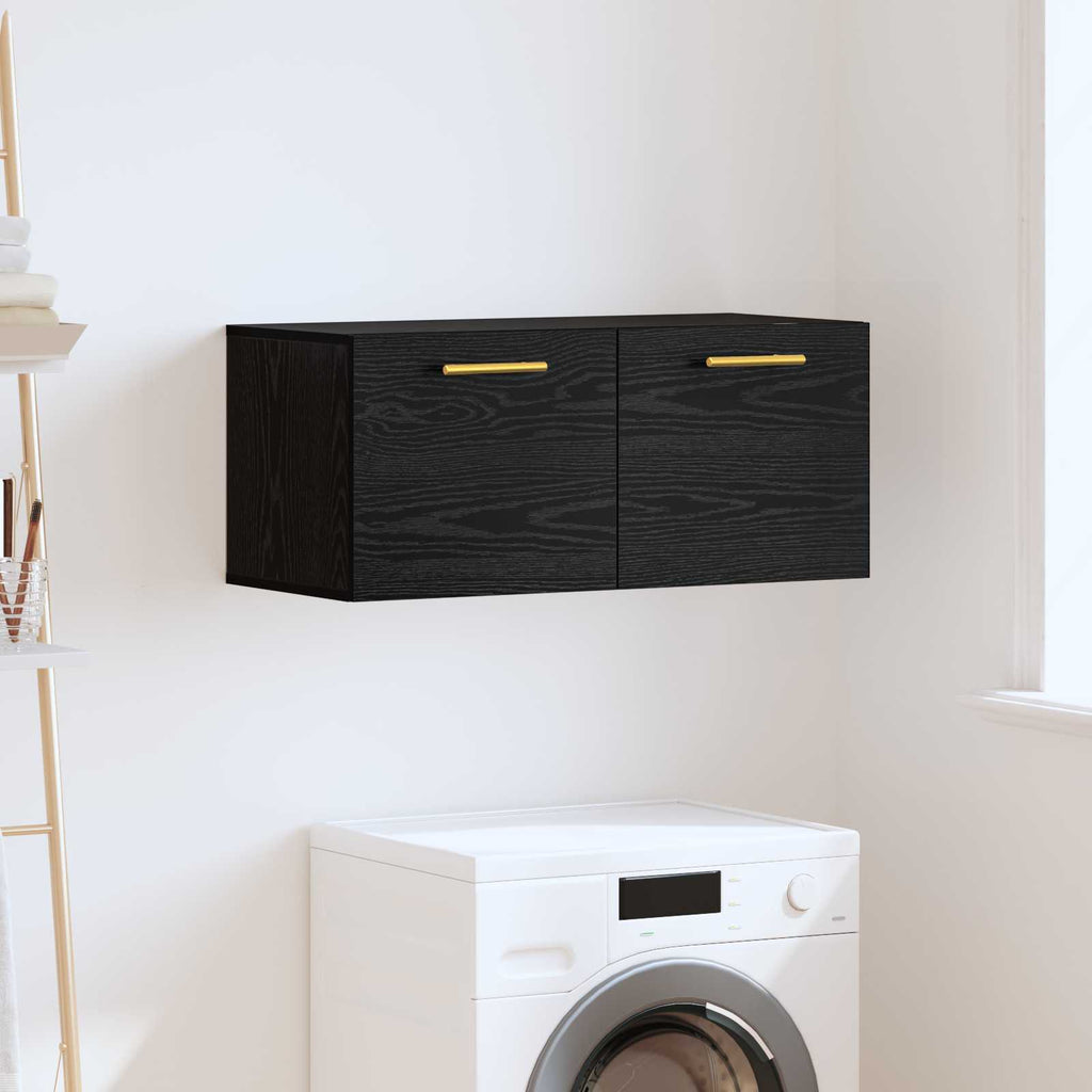 Wandschrank Wandmontiert Schwarz Eichen-Optik 80 x 36.5 x 35 cm