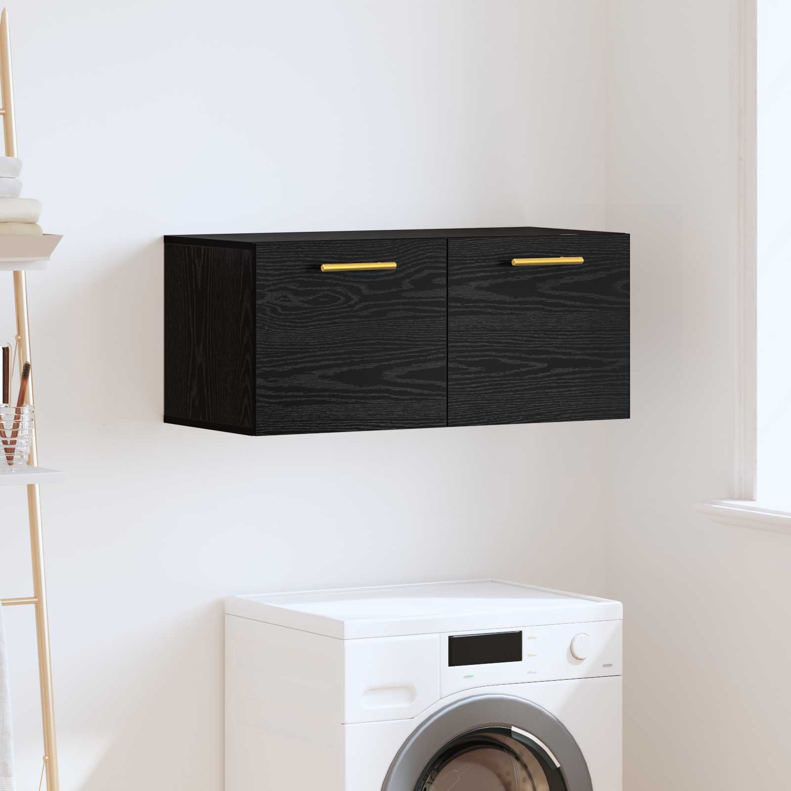 Wandschrank Wandmontiert Schwarz Eichen-Optik 80 x 36.5 x 35 cm