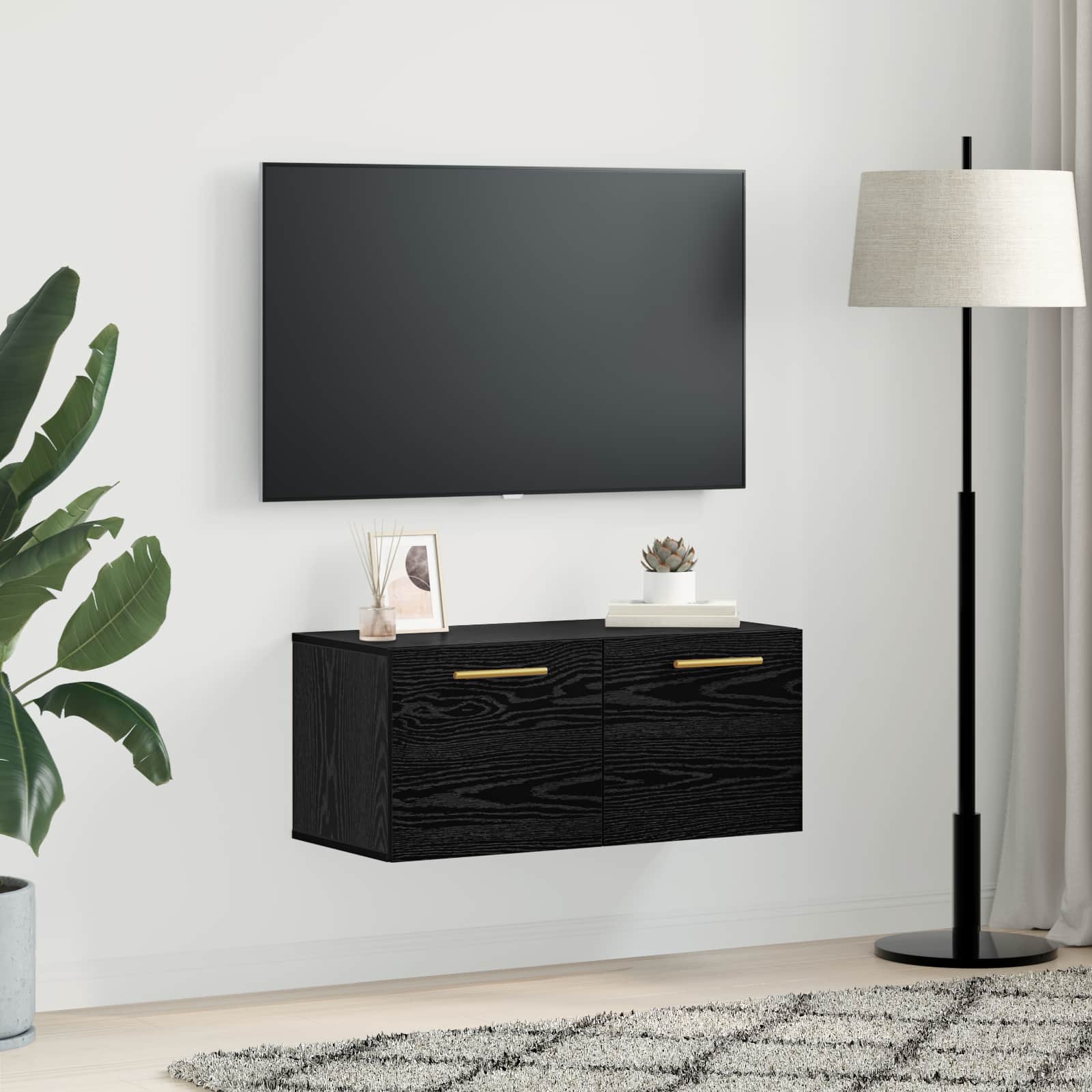 Wandschrank Wandmontiert Schwarz Eichen-Optik 80 x 36.5 x 35 cm