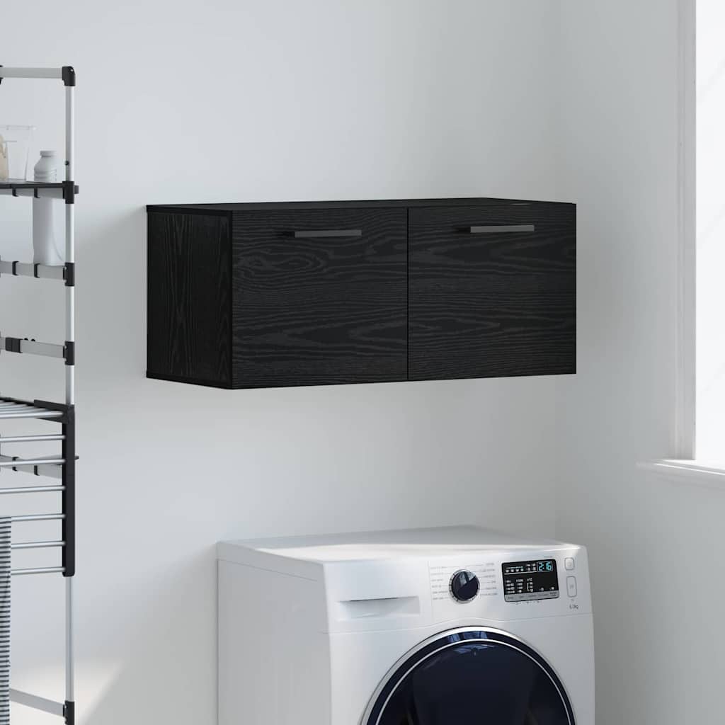 Wandschrank Wandmontiert Schwarz Eichen-Optik 80 x 36.5 x 35 cm