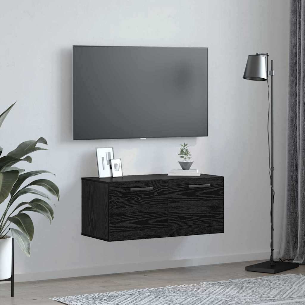 Wandschrank Wandmontiert Schwarz Eichen-Optik 80 x 36.5 x 35 cm