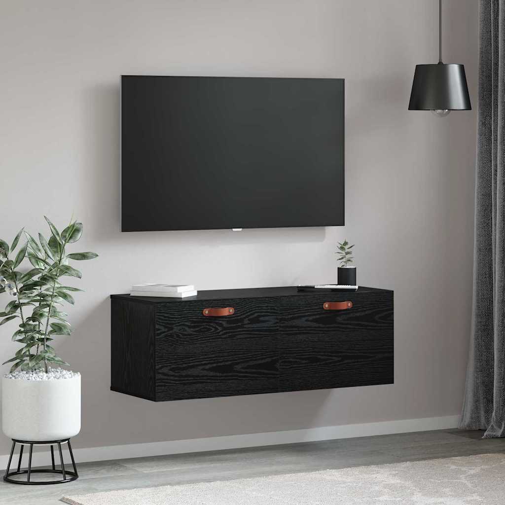 Wandschrank Schwarz Eichen-Optik 100 x 36,5 x 35 cm