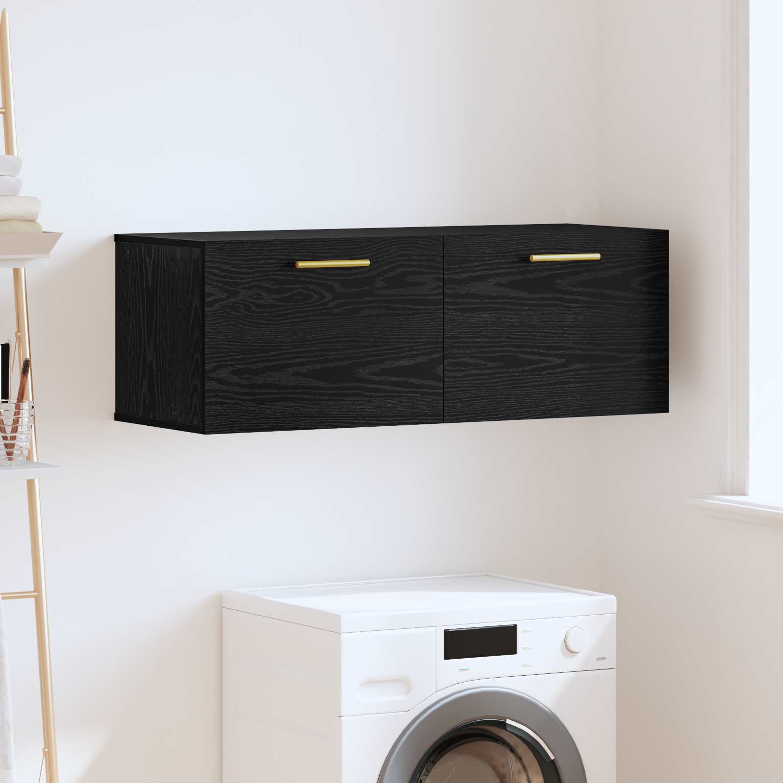 Wandschrank Schwarz Eichen-Optik 100 x 36,5 x 35 cm